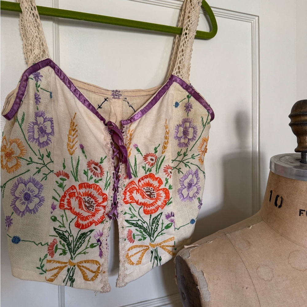 Handmade Floral Embroider w lace/ ribbon Top, BOHO , fairy , festival - Picture 2 of 12